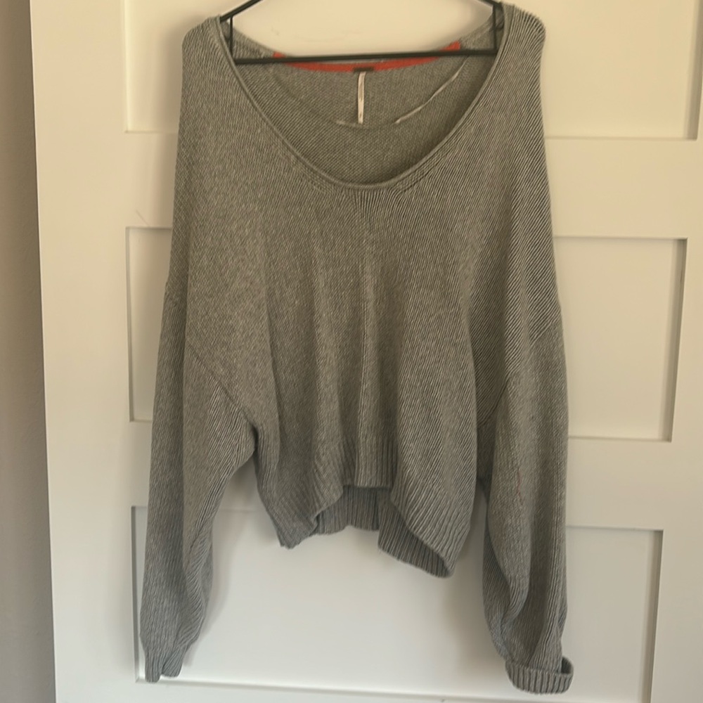 Gray free people sweater, V-neck slouchy size small.